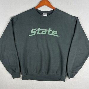 Y2K Michigan State Sweatshirt Fits Medium Black Green Spellout Thin 00s Crewneck